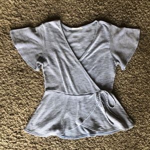 Blue & White Stripe V-Neck Shirt